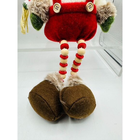 Christmas Snowman Plush Shelf Sitter Red Plaid Hat Beaded Legs Holiday Decor - Picture 4 of 10